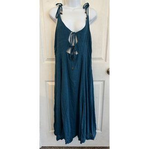 Women's Free People Dress Sz Lg Mid Front Cut Out Ties Linen